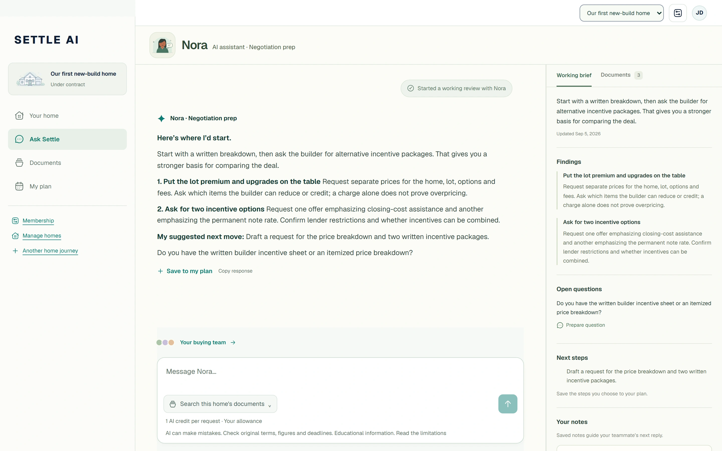 An example working brief with findings, open questions and next steps.